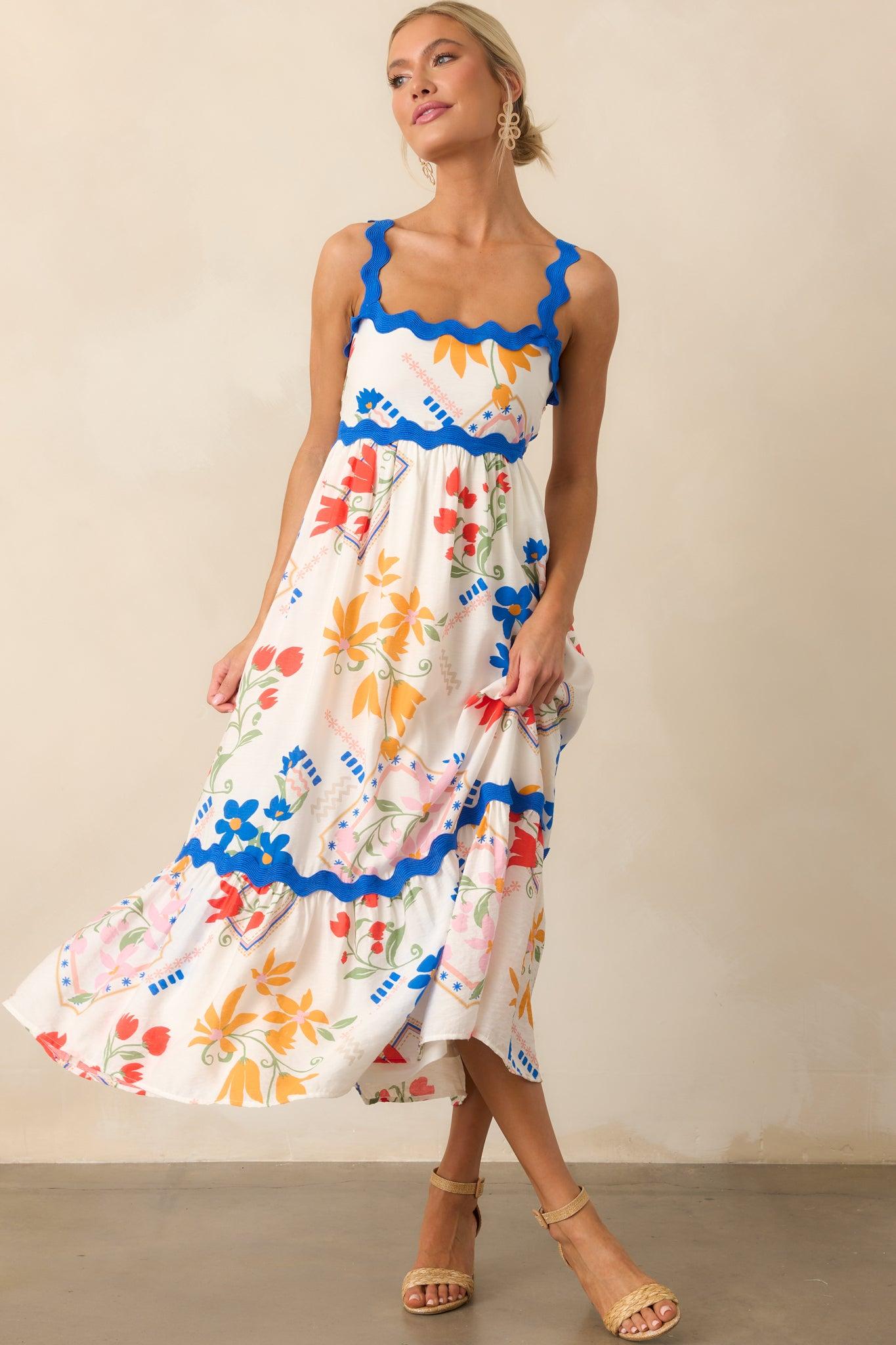 One Day At A Time Ivory Floral Patchwork Maxi Dress Product Image
