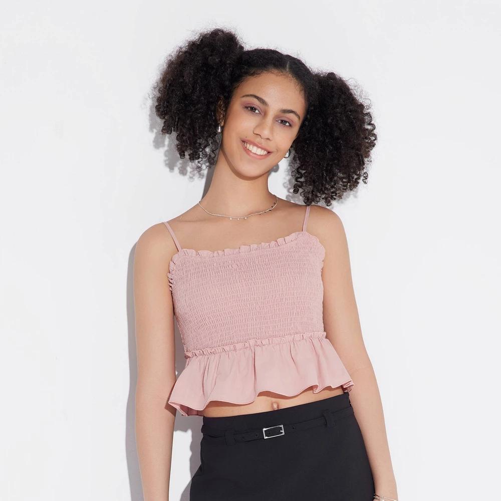 Women's Game Day Smocked Peplum Tank Top - Wild Fable™ Blue Plaid S Product Image