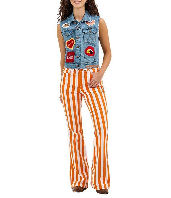 Wrangler x Whataburger Bailey High Rise Orange and White Stripe Flare Jeans Product Image