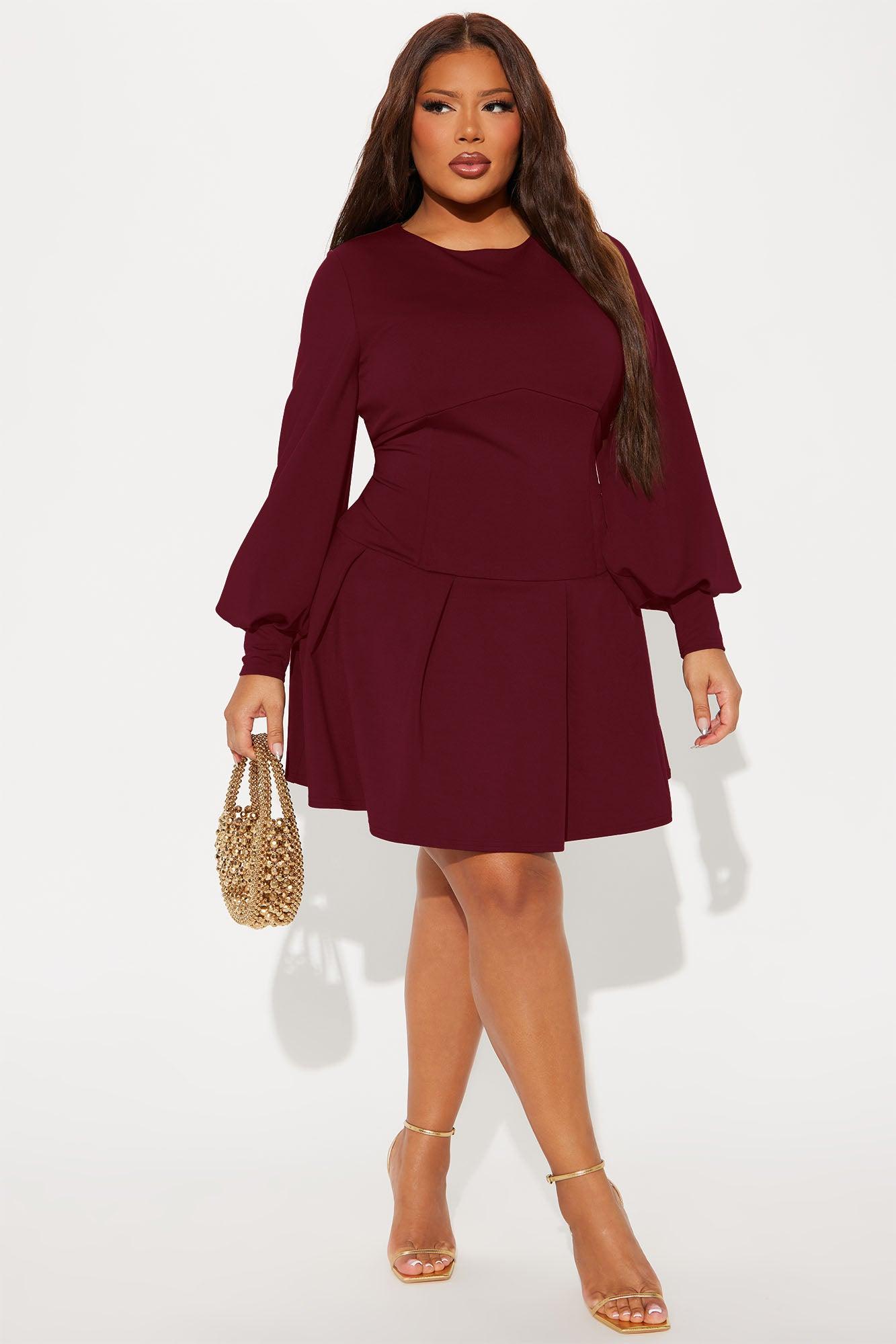 Kiana Pleated Mini Dress - Wine Product Image