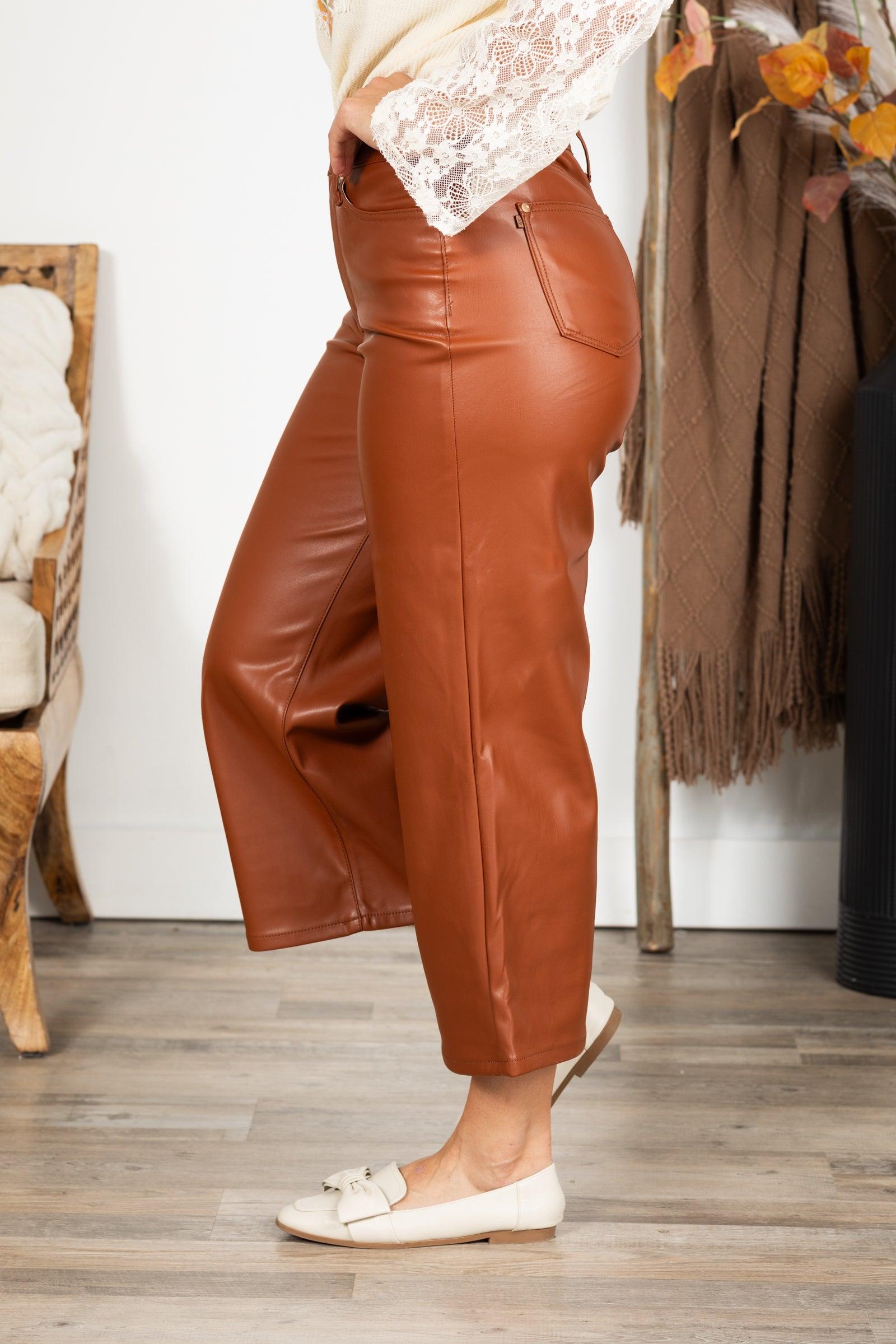 Tummy Control Faux Leather Crop Pant Product Image