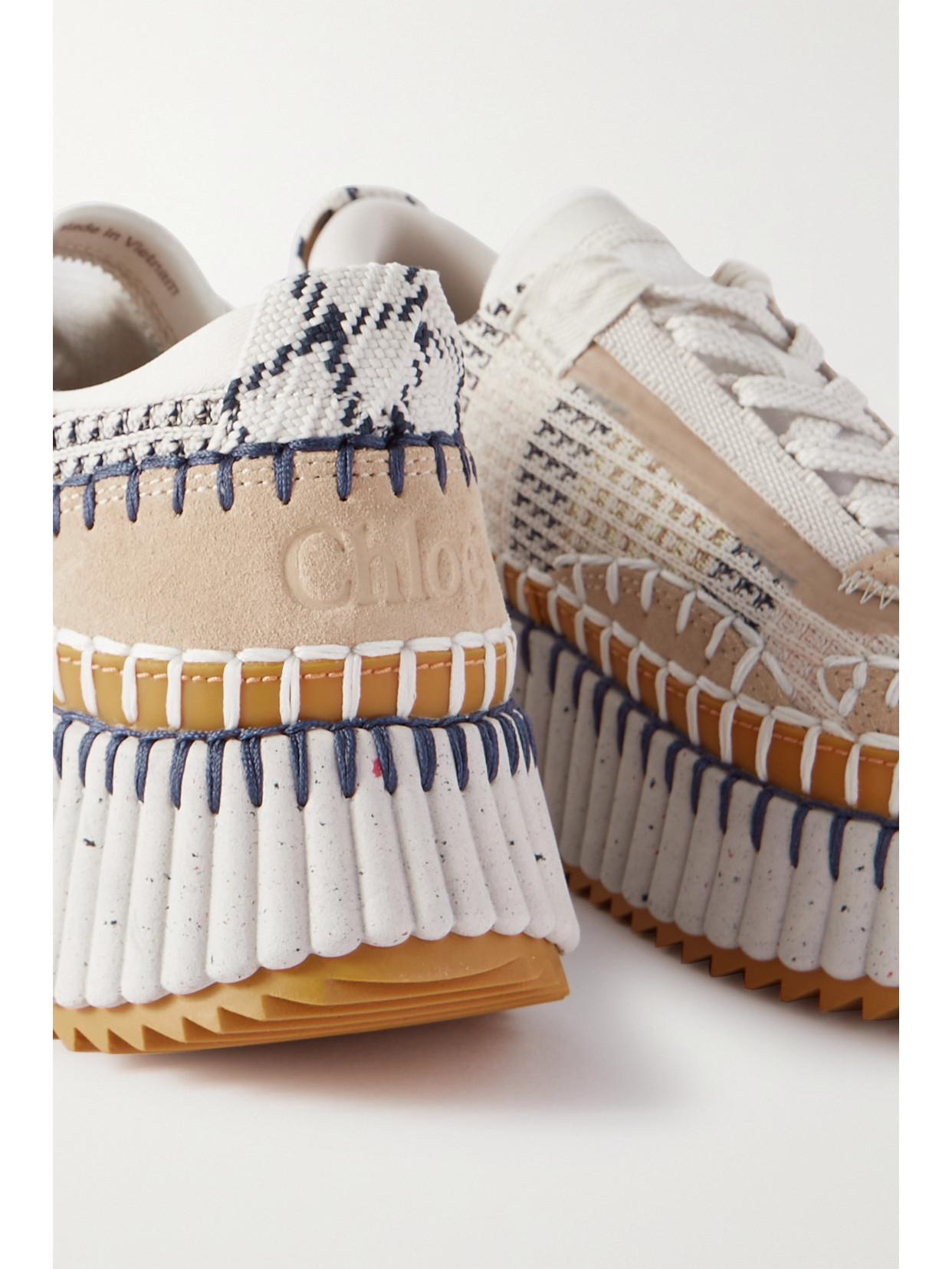 CHLOÉ Nama Embroidered Suede And Recycled-mesh Sneakers In Biscotti Beige Product Image