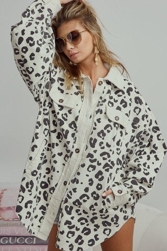 Vintage Washed Leopard Corduroy Buttoned Jacket Product Image
