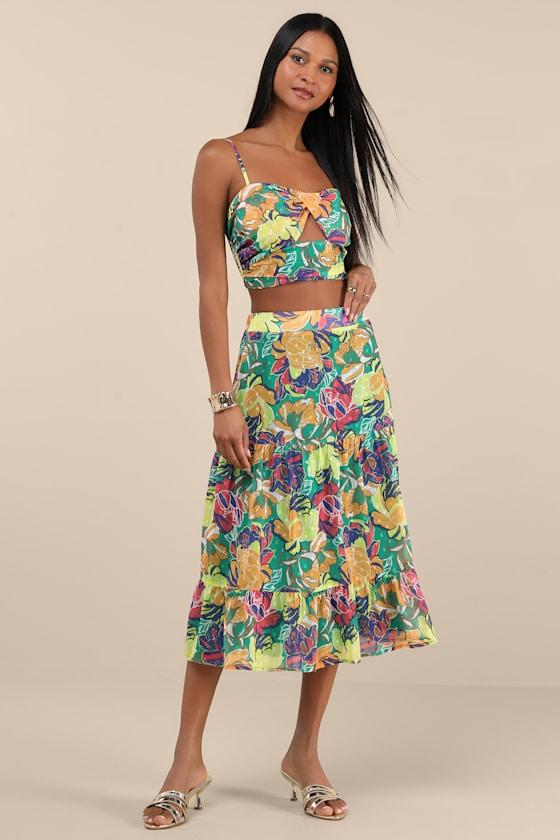 Floating Through Flowers Teal Floral Two-Piece Midi Dress Product Image