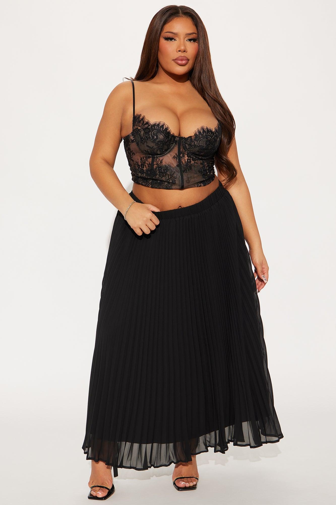 Press Reset Pleated Chiffon Midi Skirt - Black Product Image