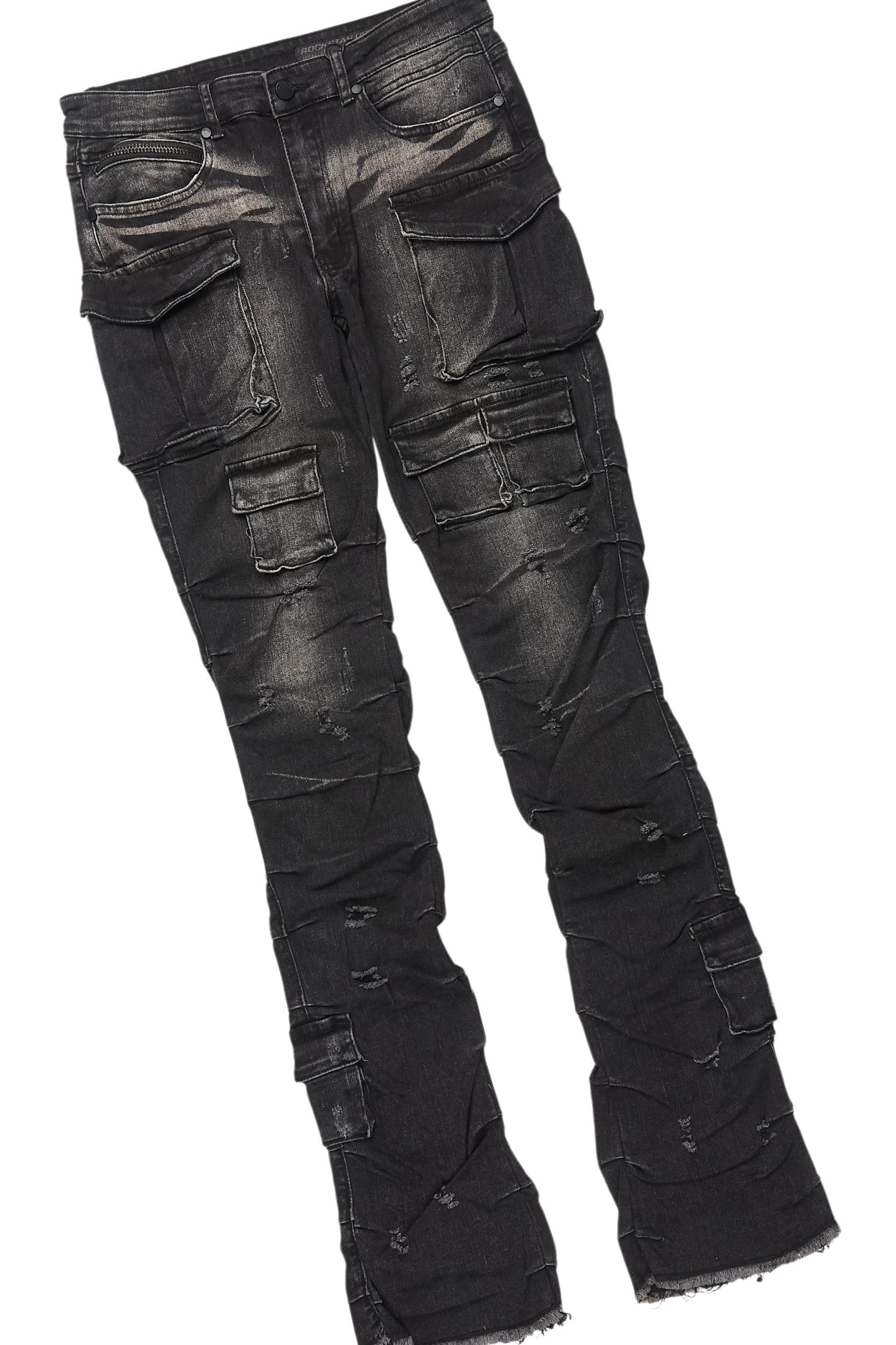 Amina Black Washed T-Shirt Stacked Flare Jean Set Male Product Image