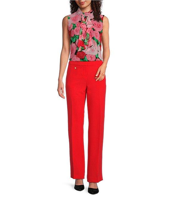 KARL LAGERFELD PARIS Chiffon Floral Print Mock Tie Neck Sleeveless Blouse Product Image