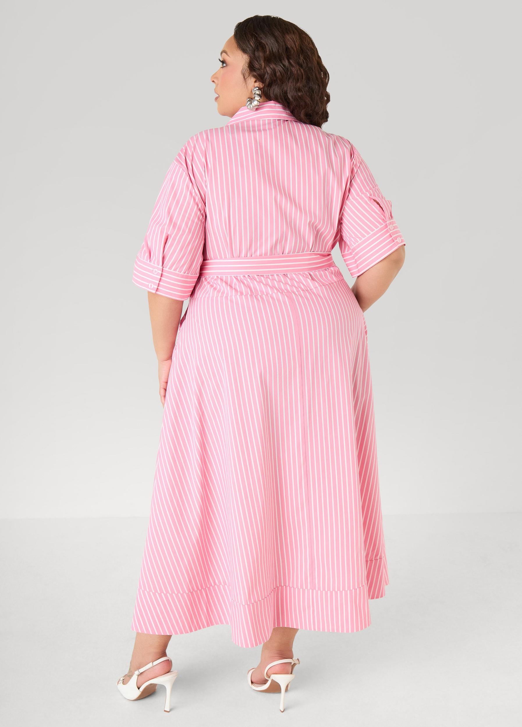 Striped A Line Midaxi Shirtdress Product Image