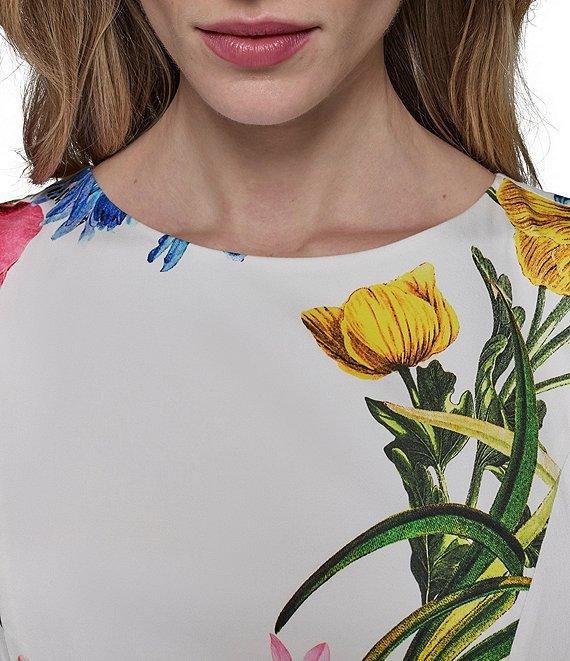 KARL LAGERFELD PARIS Poplin Floral Print Crew Neck Sleeveless Belted Drop Waist Midi Dress Product Image