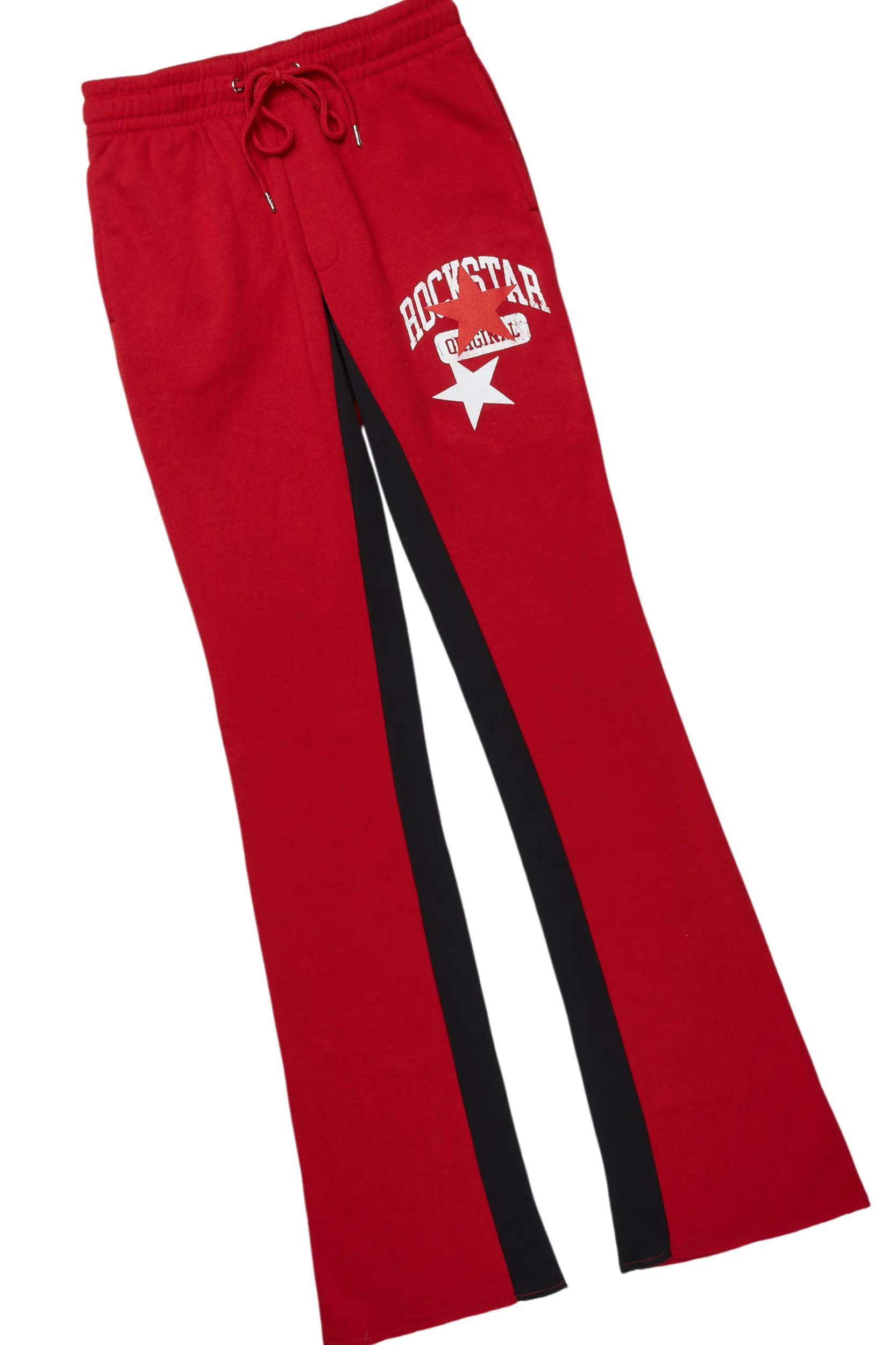 Mallor White/Burgundy T-Shirt/Stacked Baggy Track Pant Set Male Product Image