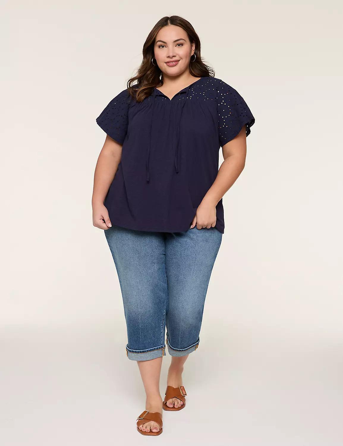 Eyelet-Yoke Tie-Neck Top Product Image