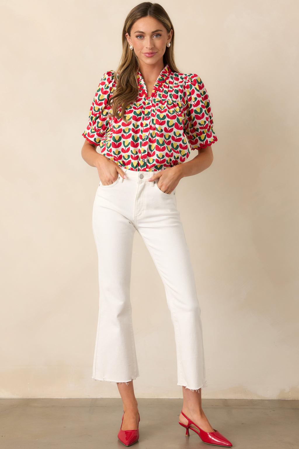 Terrific Timing White Cropped Flare Jeans Product Image