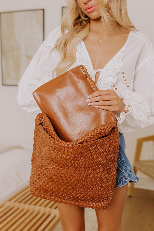 Johanna Large Woven Vegan Leather Shoulder Bag in Brown Product Image