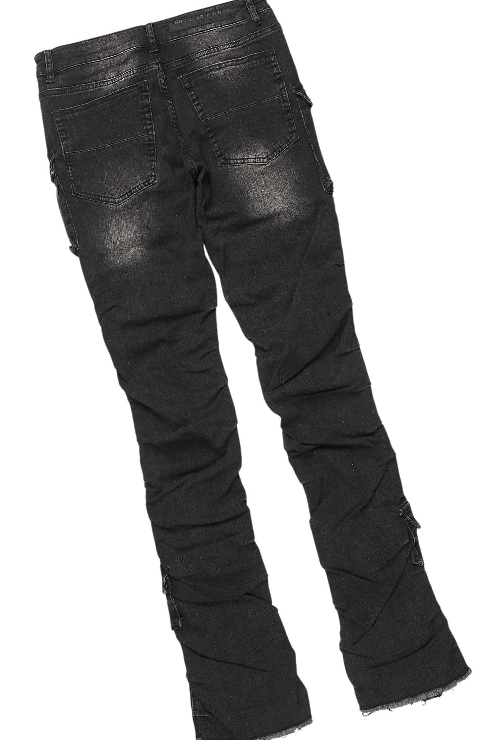 Amina Black Washed T-Shirt Stacked Flare Jean Set Male Product Image