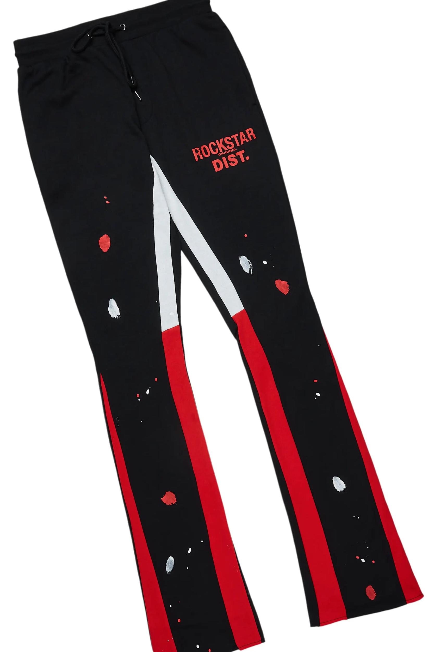 Scottie Black/Red Paint Splatter Hoodie/Stacked Flare Pant Set Male Product Image