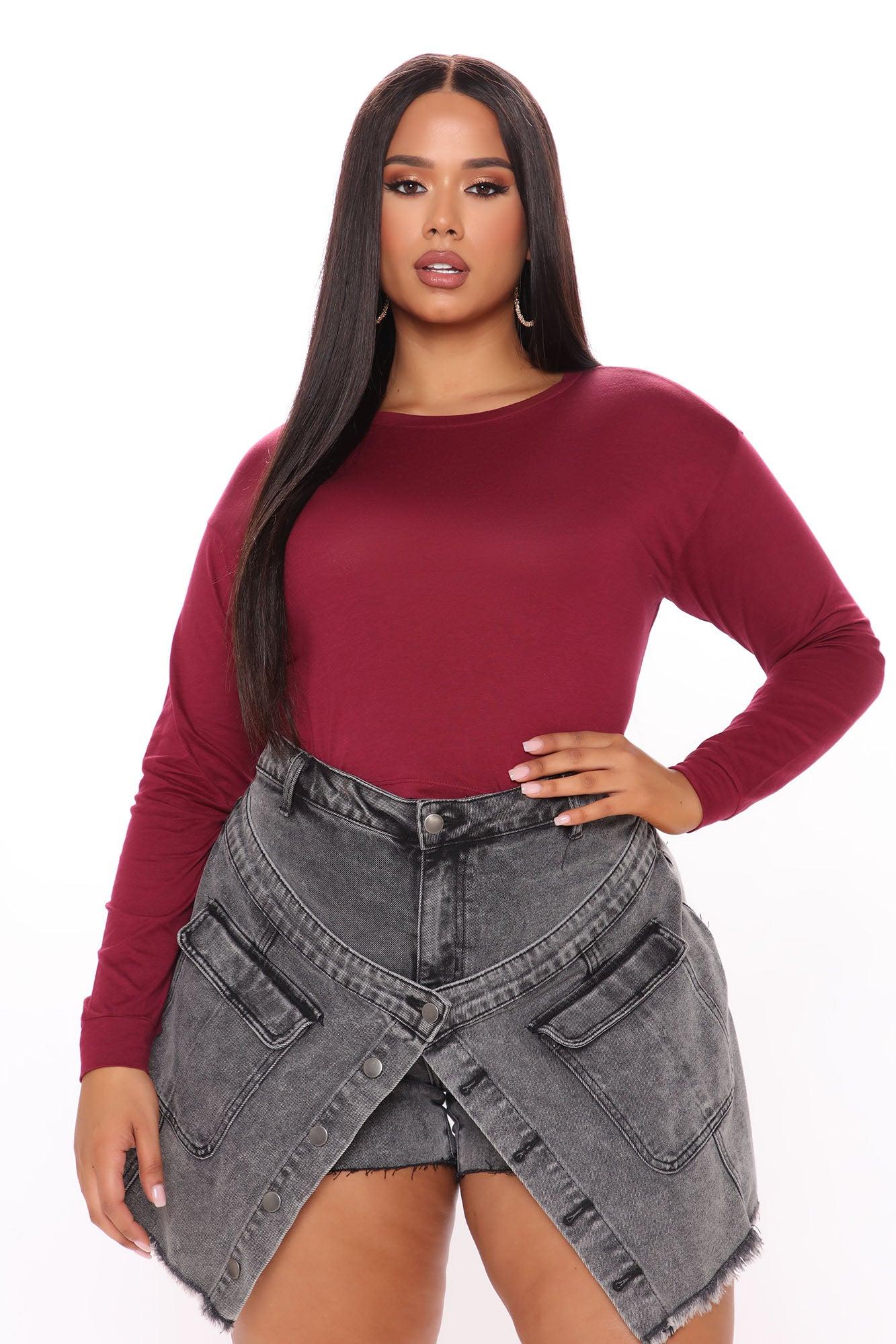 Leslie Long Sleeve Cropped Tee - Wine Product Image
