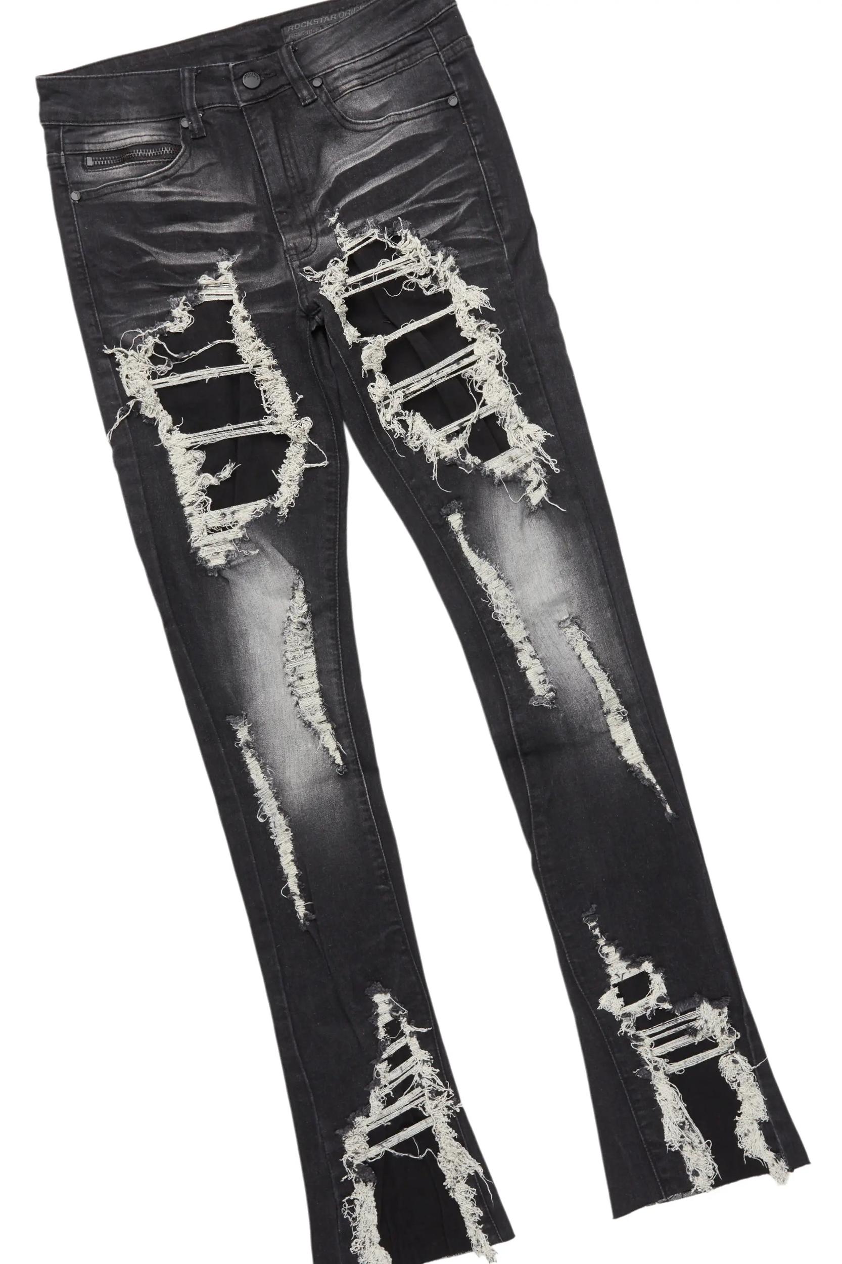 Anneso Black/Dark Grey Hoodie & Fateh Stacked Jean Bundle Male Product Image