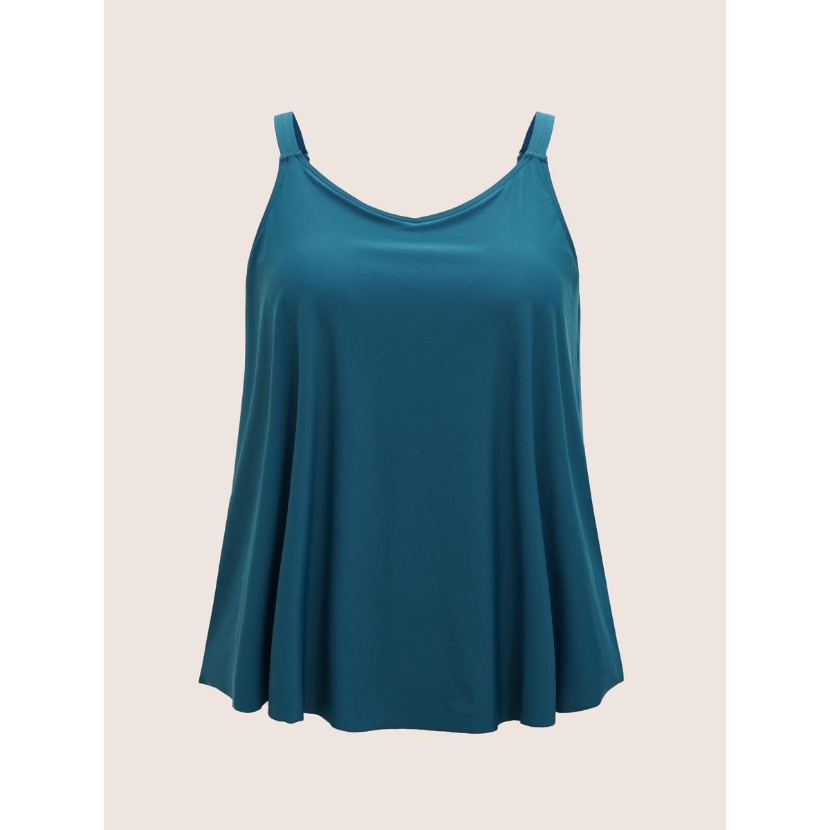 Plus Size U Neck Solid Fixed Cups Swim Top Women's Swimwear Cyan Beach Non High stretch Bodycon Heart neckline Curve Swim Tops BloomChic 10/M Product Image