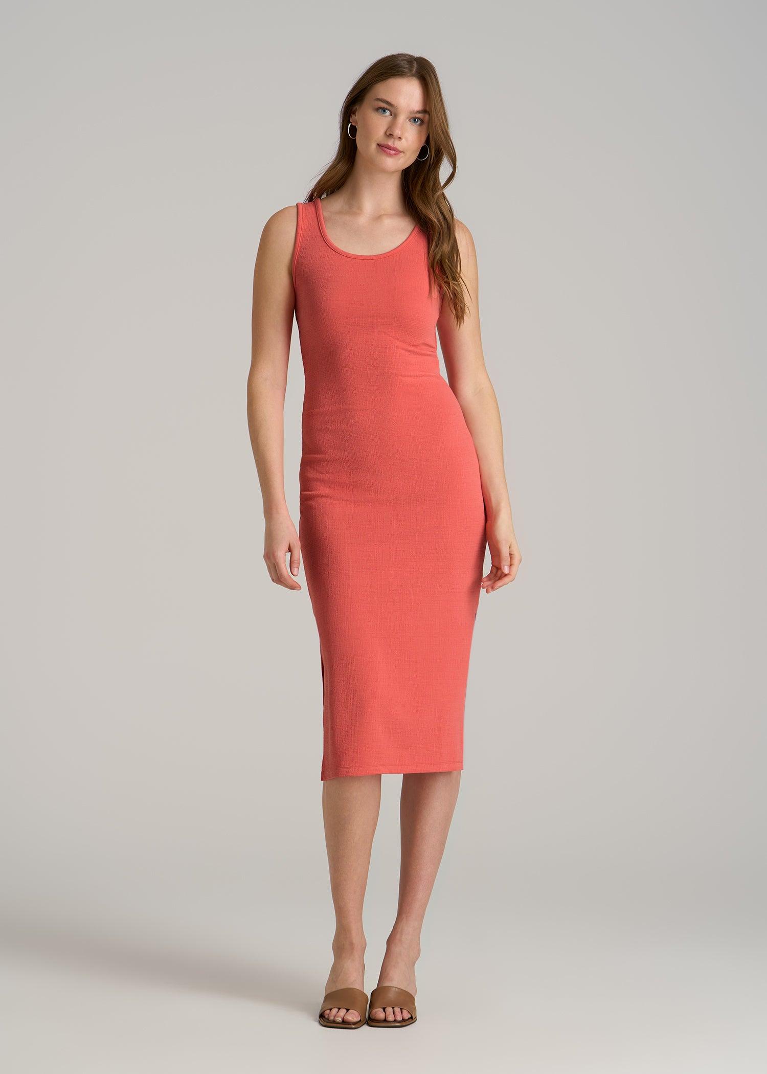 Midi Cross Back Sleeveless Dress for Tall Women in Sunset Coral Female Product Image