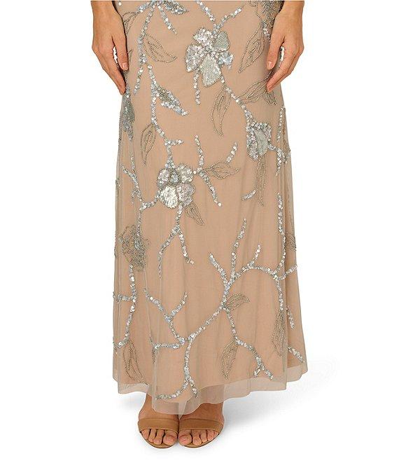 Adrianna Papell Square Neck Floral Beaded Mesh Column Gown Product Image