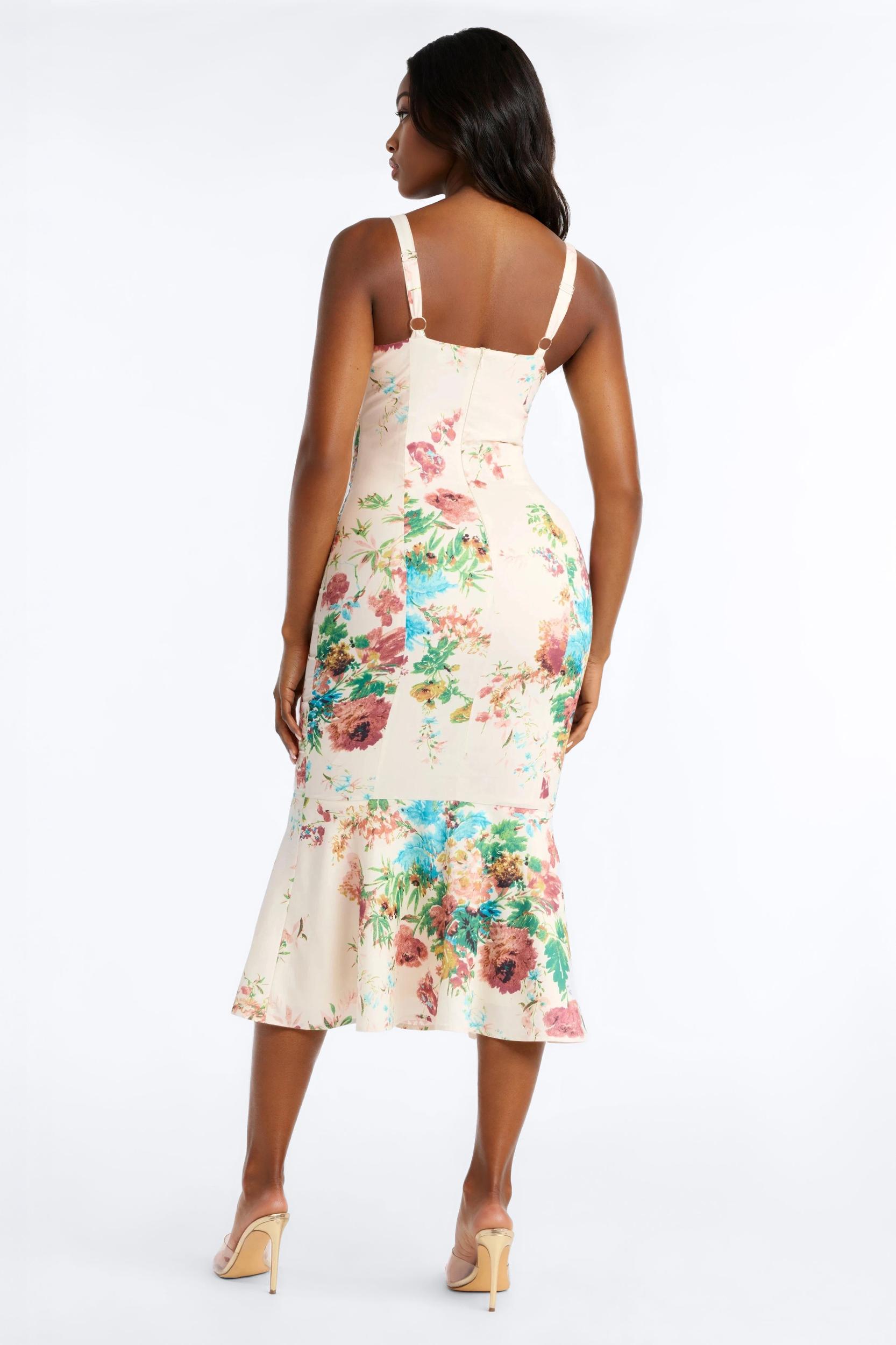 Yasmine Floral Mermaid Midi Dress - White/combo Female Product Image