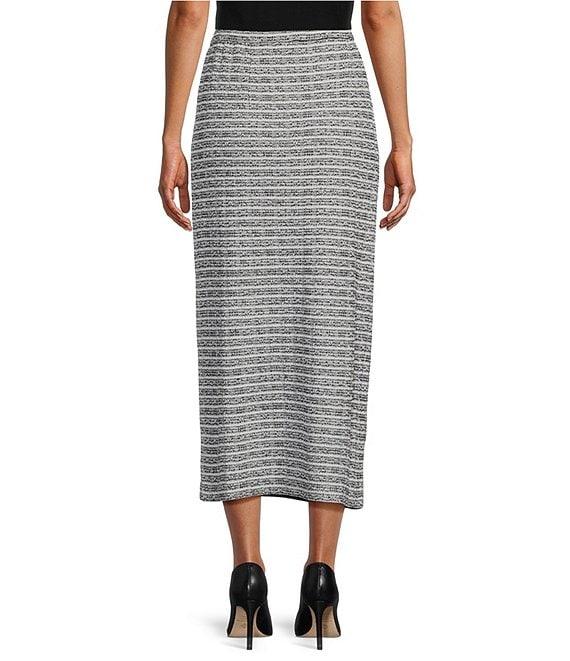 Ming Wang Textured Knit Melange Stripe No-Roll Waist Side Slit Coordinating Maxi Skirt Product Image