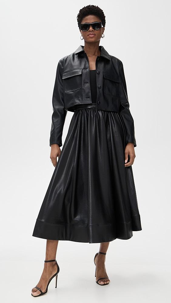alice + olivia Chara Vegan Leather Scoop Neck Midi Dress | Shopbop Product Image