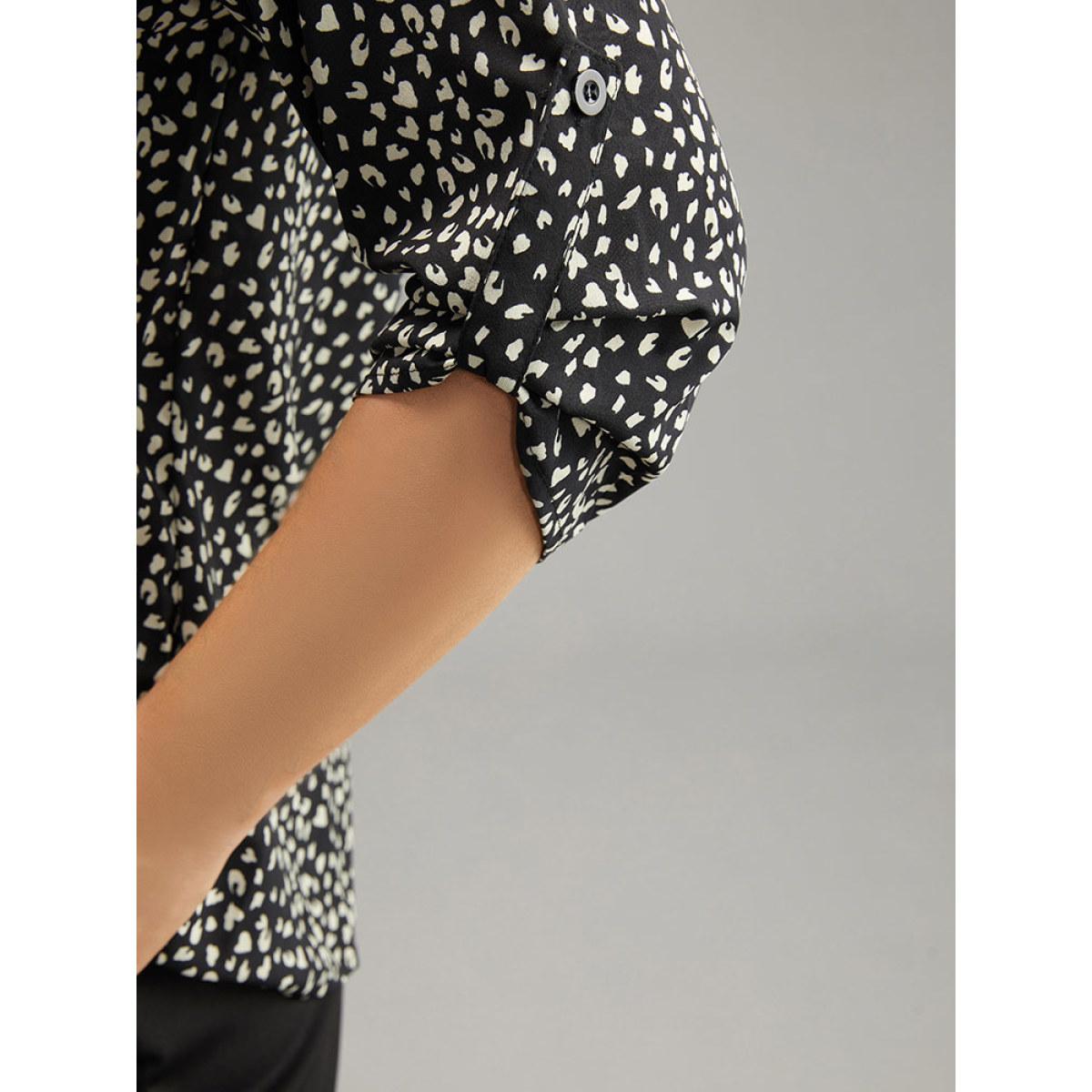 Plus Size Black Leopard Print Shirt Collar Button Through Blouse Women Office Elbow-length sleeve Shirt collar Work Blouses BloomChic 10/M Product Image