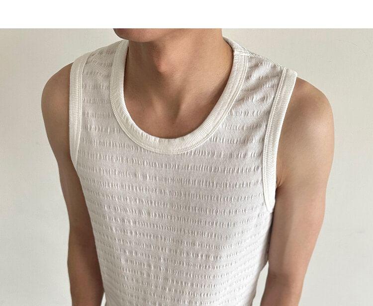 Crew Neck Plain Slim Fit Tank Top Product Image