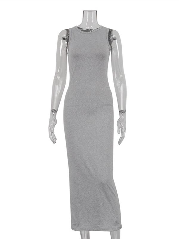 Long Sleeves Solid Color Round-Neck Inner Dress + Bodycon Outerwear Two Pieces Set Product Image