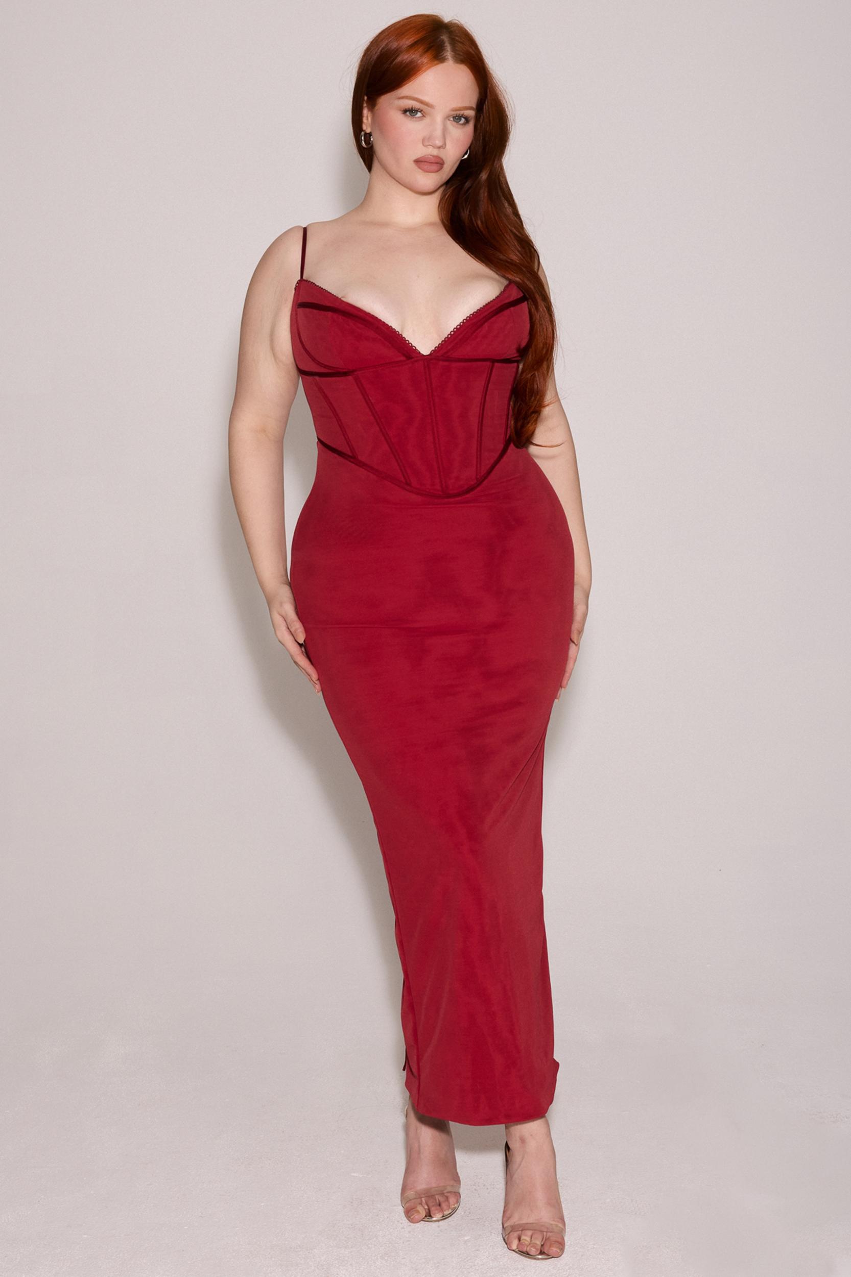 Romy  wine mesh bodycon maxi dress Product Image