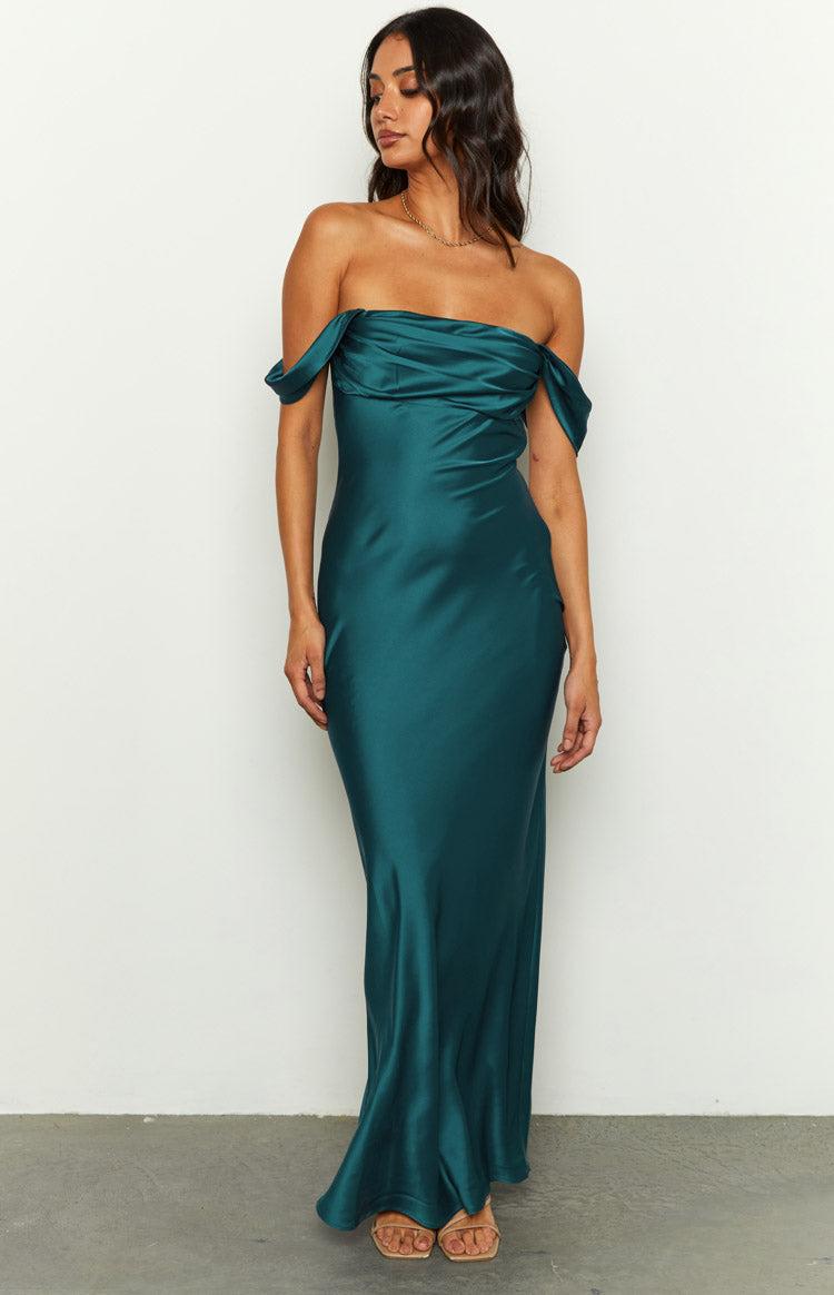 Ella Teal Off Shoulder Formal Maxi Dress Product Image