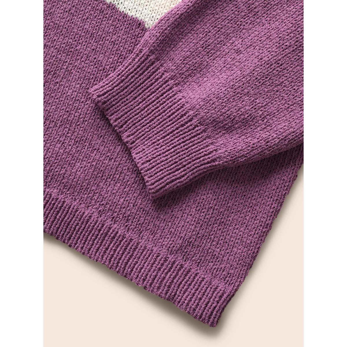 Plus Size Colorblock Contrast Boat Neck Drop Shoulder Pullover Multicolor Women Casual Long Sleeve Boat Neck Everyday Pullovers BloomChic 12/L Product Image