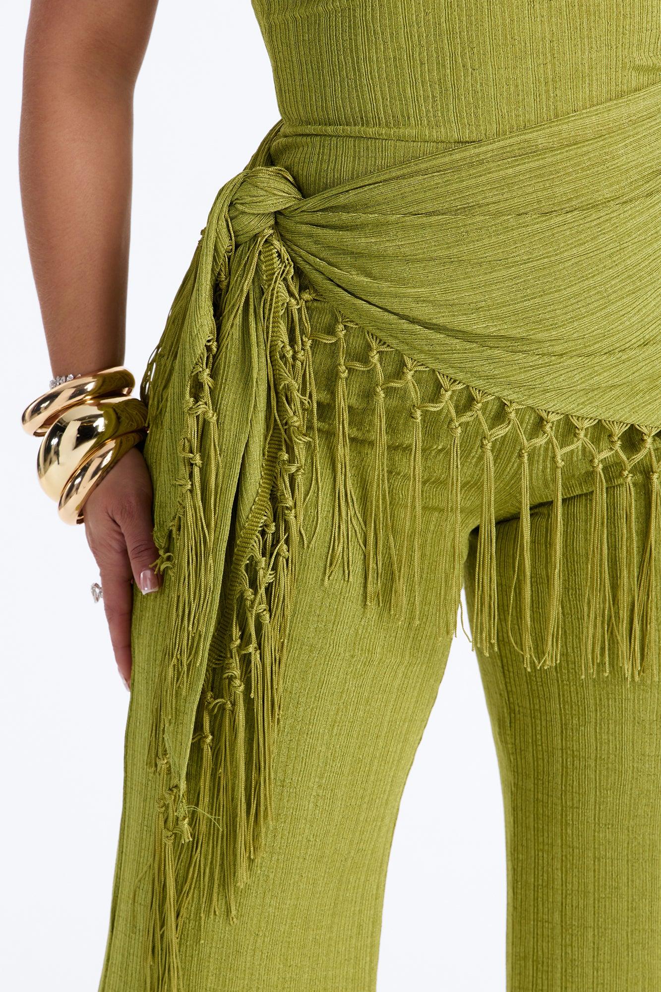 Too Chic Jumpsuit And Waist Scarf Set - Chartreuse Female Product Image