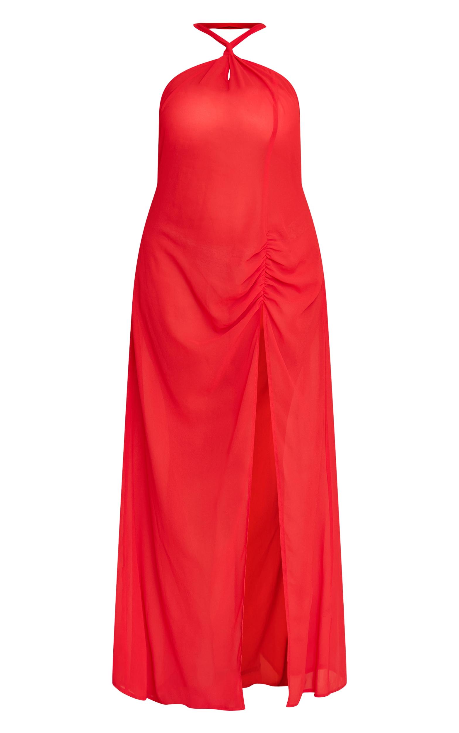Plus Red Halter Neck Chiffon Maxi Beach Dress Product Image
