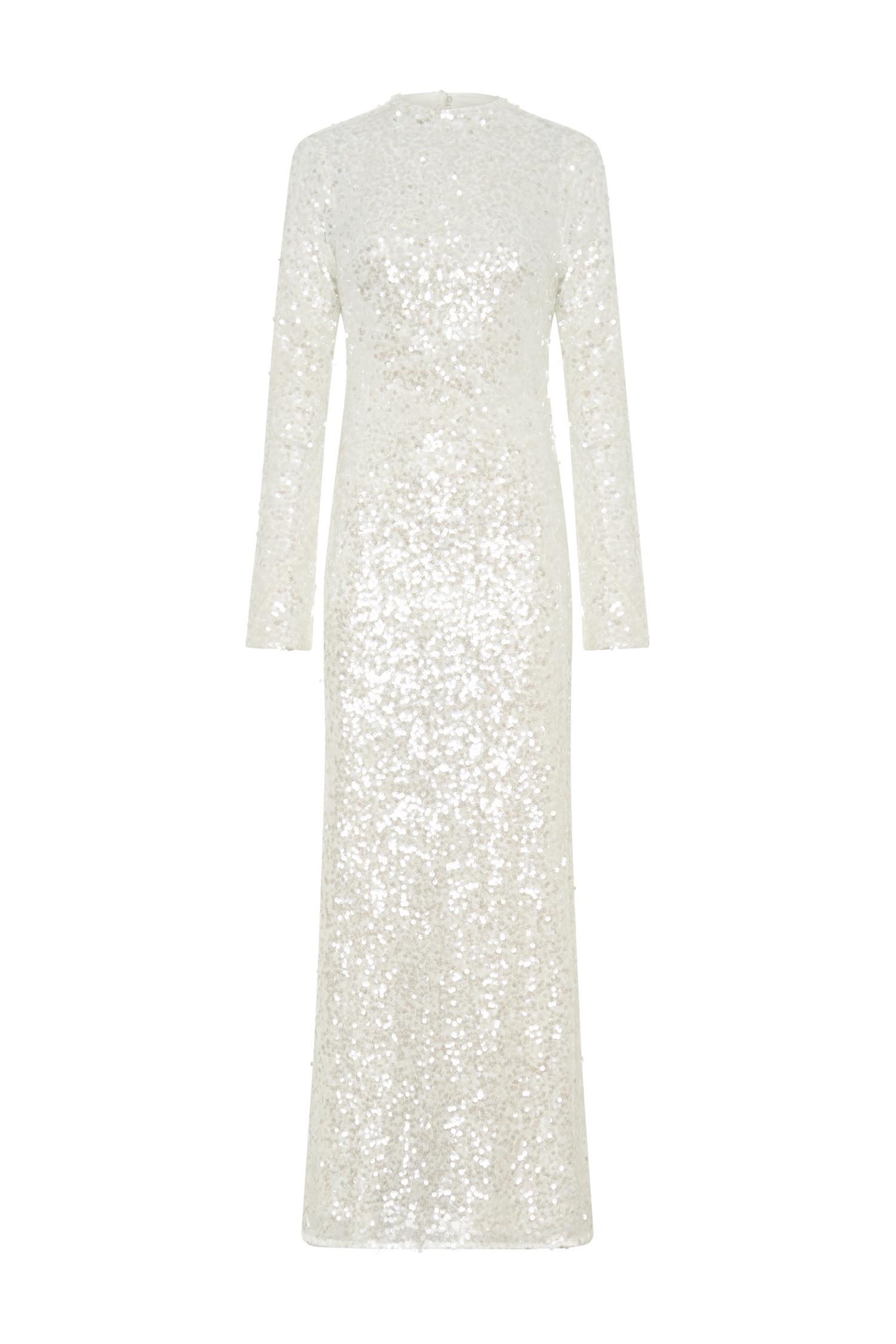 Sofia Long Sleeve Sequin Maxi Dress - White Product Image