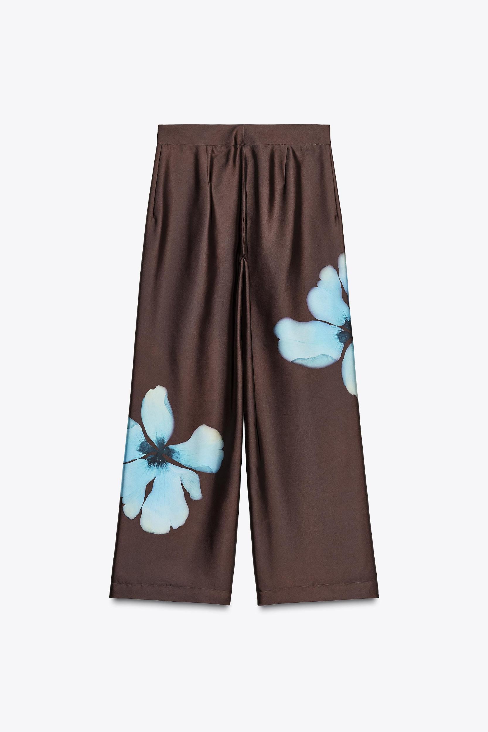 FLORAL PRINT SATIN PANTS Product Image