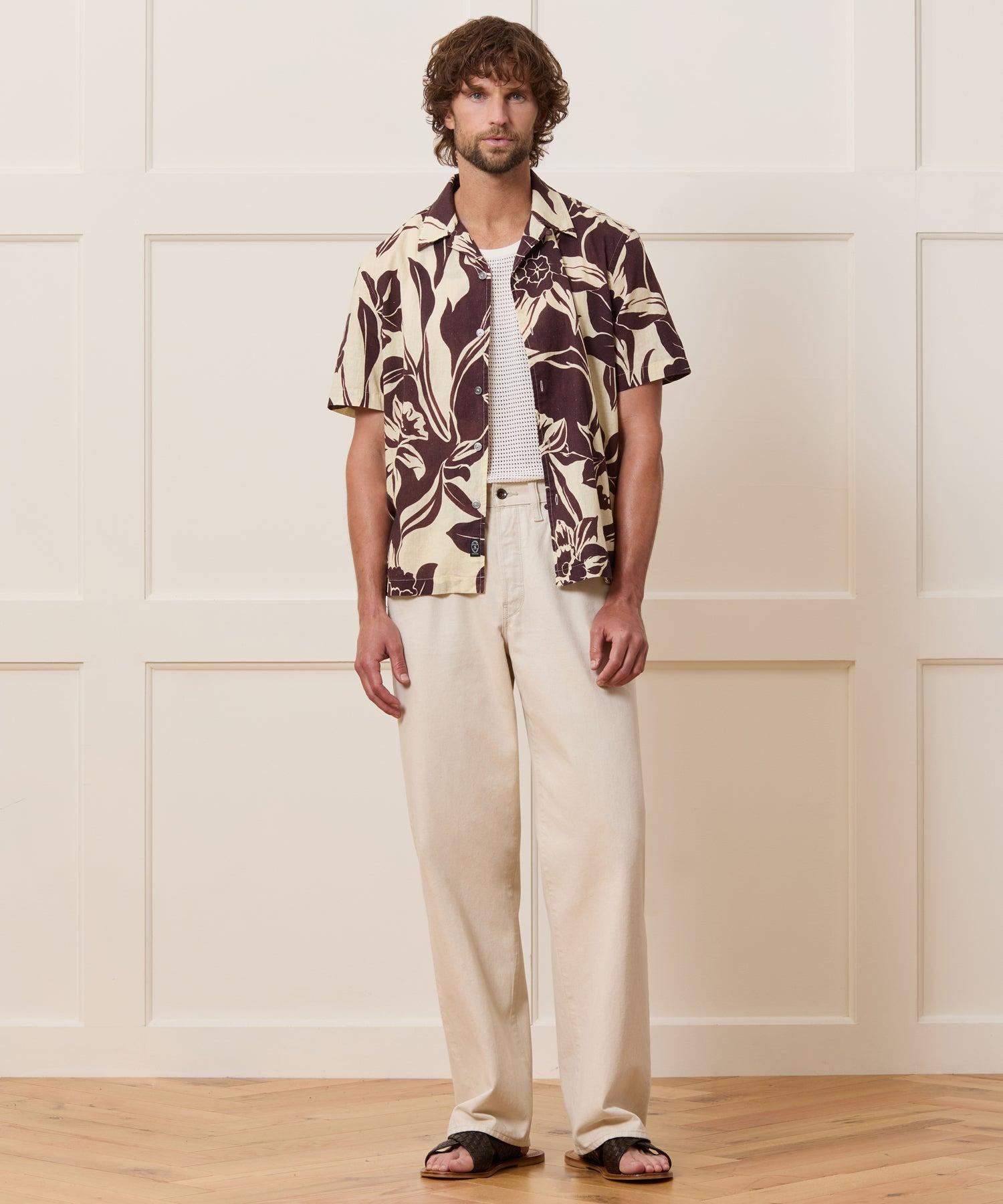 Cotton-Linen Floral Camp Collar Shirt Product Image