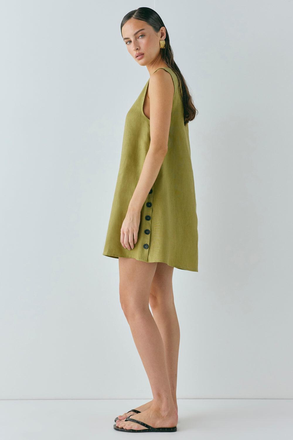 Annabelle Linen Mini Dress Olive Product Image
