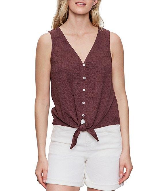 Sanctuary Textured Knit V-Neck Sleeveless Button Tie-Front Shell Top Product Image
