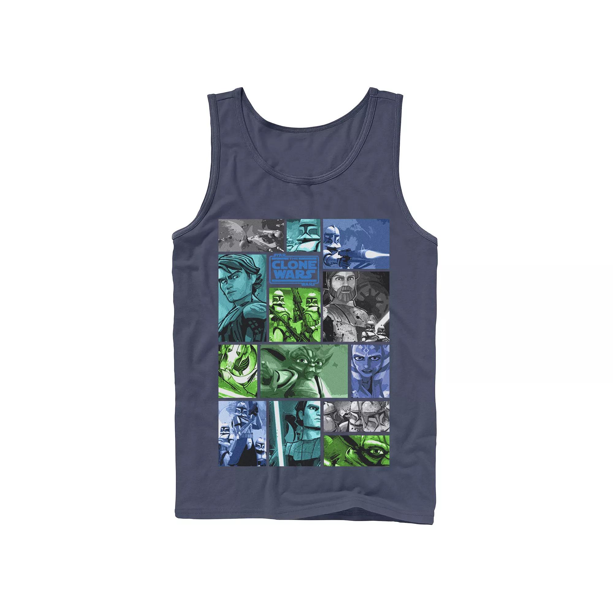 Men's Star Wars: Clone Wars Group Shot Panels Tank Top, Size: Small, Blue Product Image