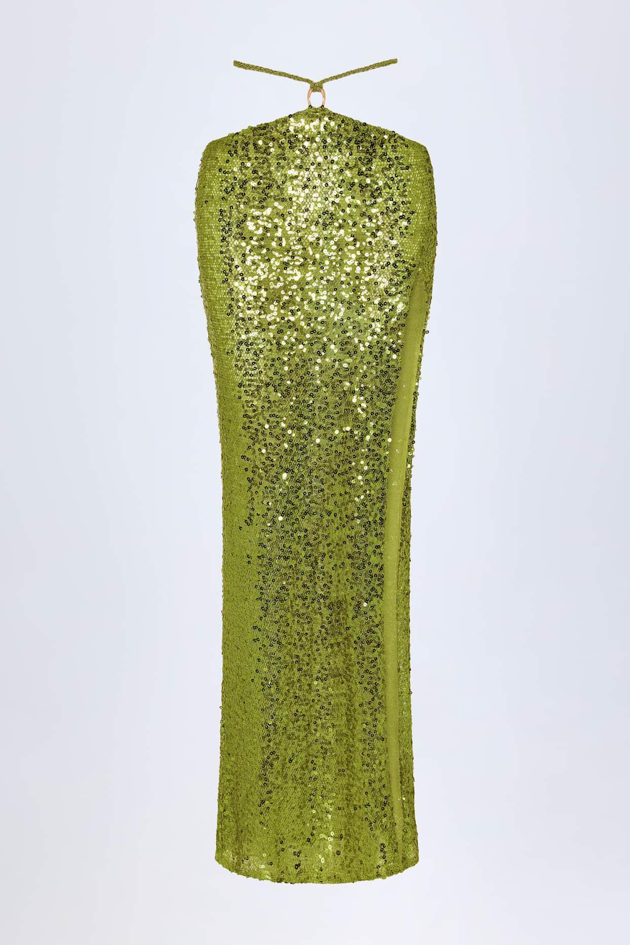 Embellished Hardware-Detail Strappy Maxi Skirt in Olive Green Product Image