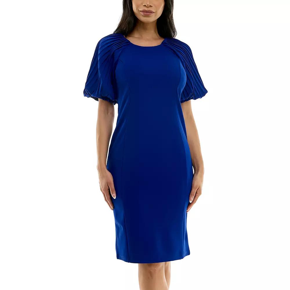 Women's Nina Leonard Pleated Puff Sleeve Dress,  Product Image