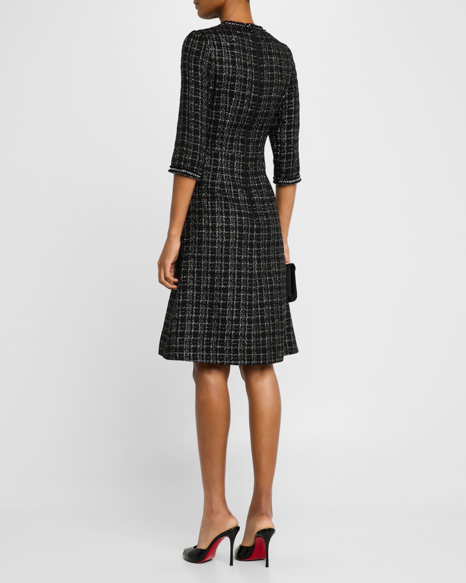 Chain-Trim Metallic Plaid Boucle Dress Product Image