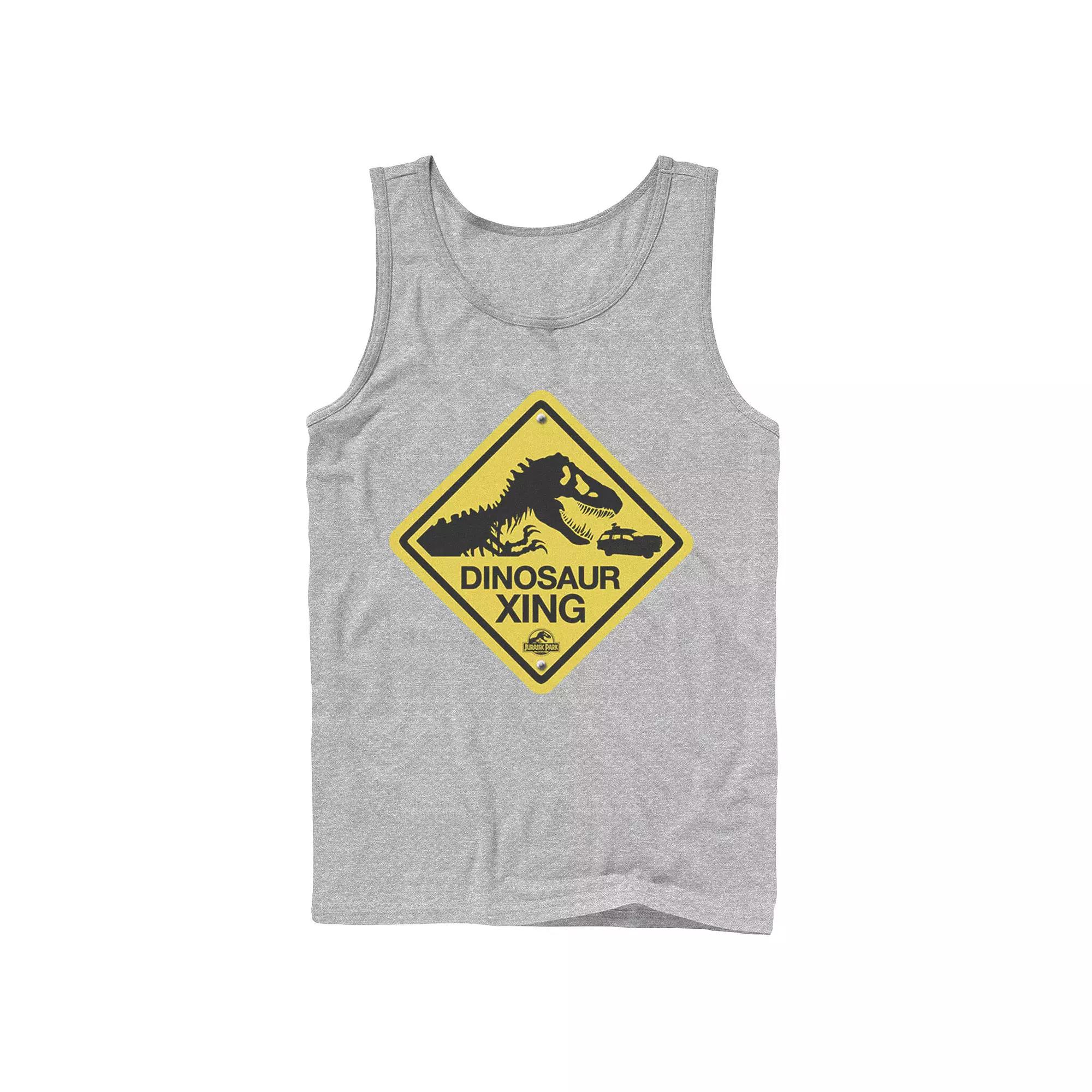 Men's Jurassic Park Dinosaur Crossing Yellow Sign Tank Top,  Product Image