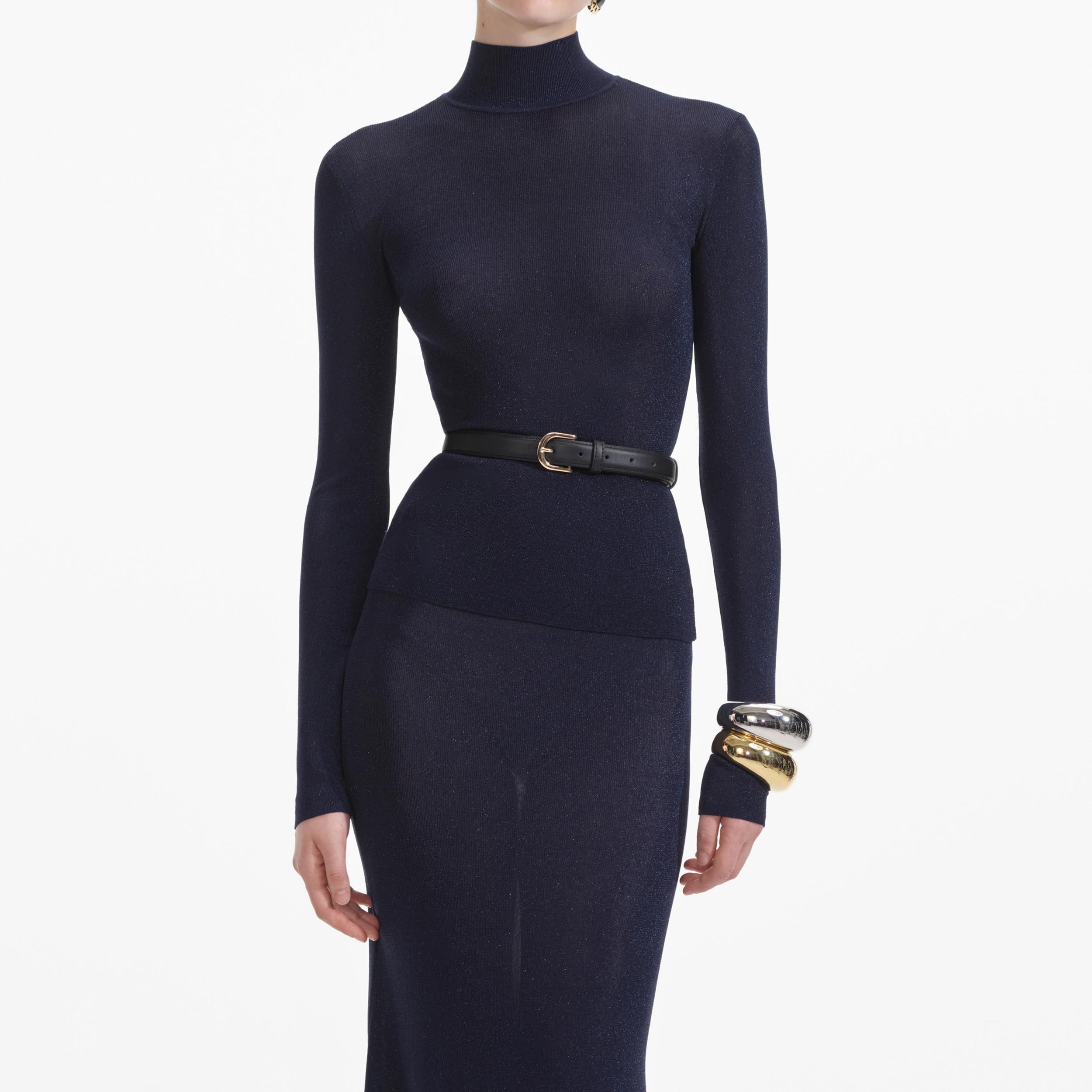 Navy Viscose Knit Top Product Image