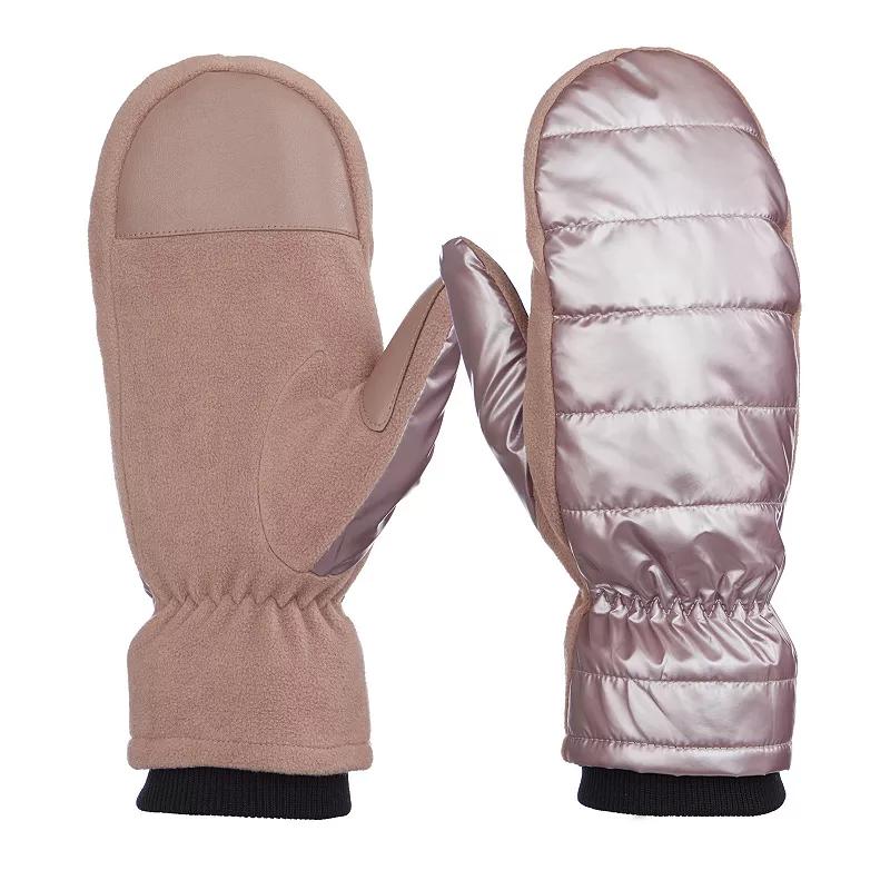 Women's isotoner Sleek Heat Pongee and Fleece Mittens, Size: Small-Medium, Grey Silver Product Image