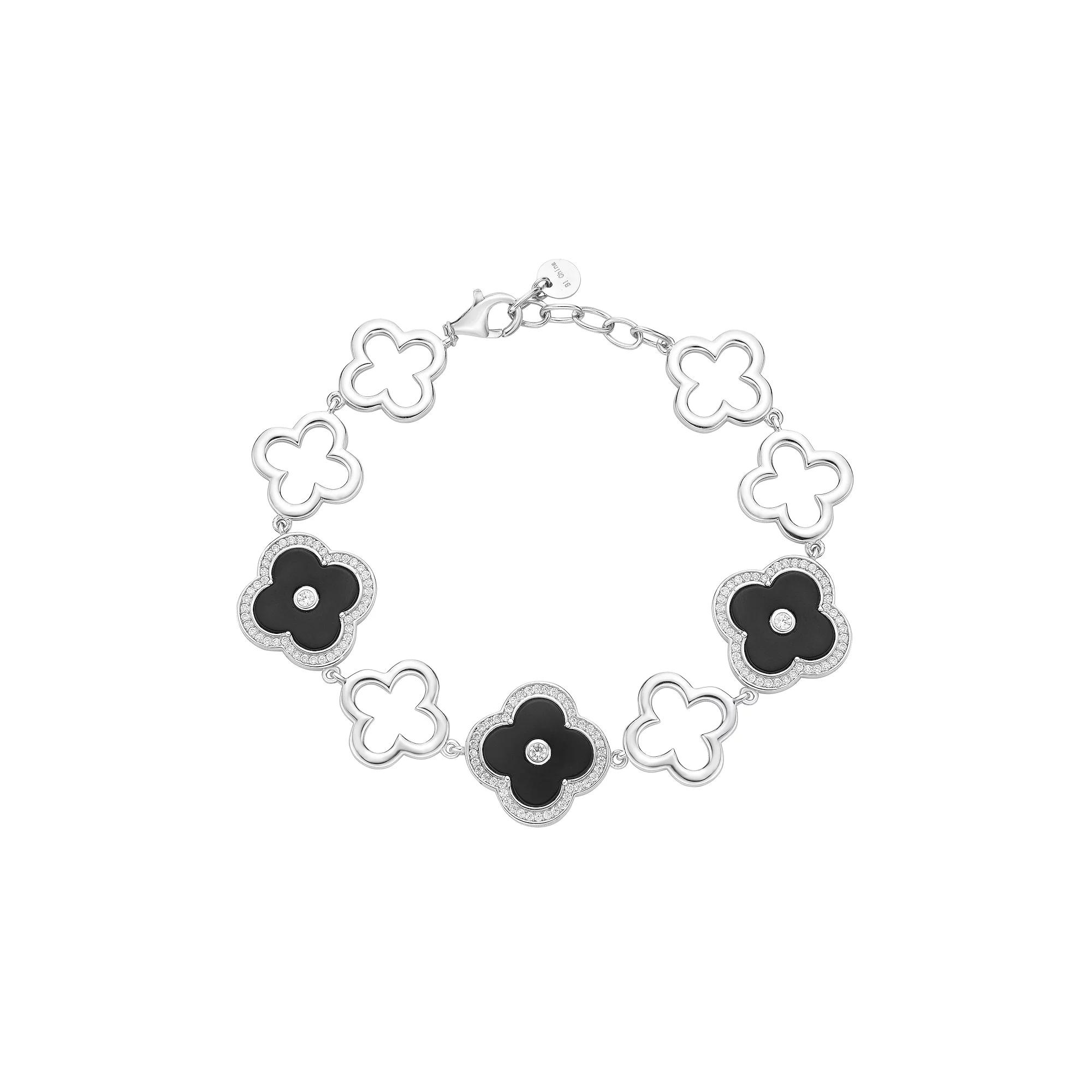 Gemminded Sterling Silver Black Onyx Clover Bracelet, Women's, Size: 7" Product Image