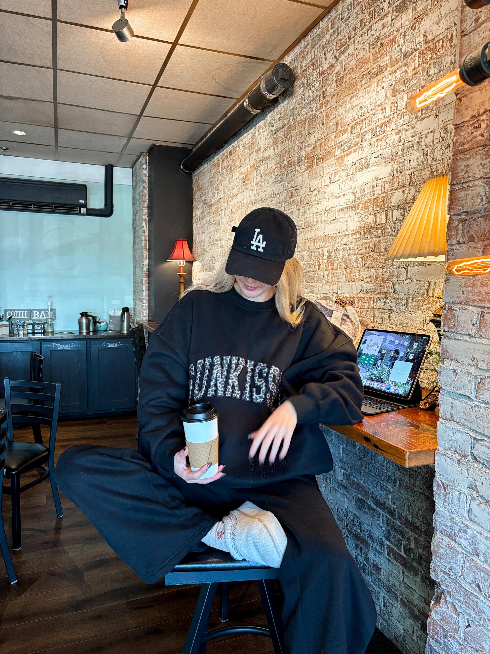 Black Basic Blank Flare Sweatpants Product Image