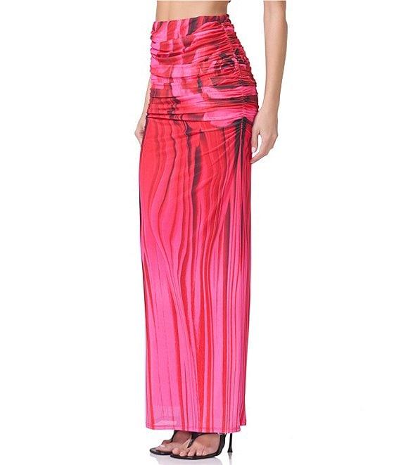 AFRM Coordinating Bevin Floral Printed Ruched Mesh Maxi Skirt Product Image